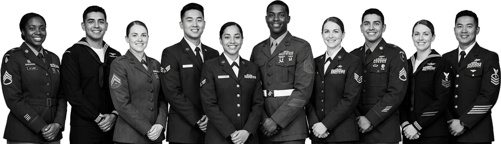 Younger military service members in uniform (black and white)